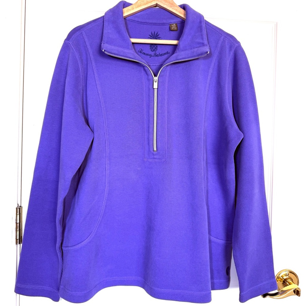 Tommy Bahama Purple 3/4  Zip-Up Sweater Pullover Size L Pineapple Symbol Outdoor - Picture 2 of 12